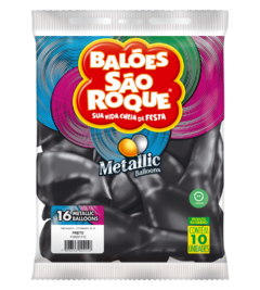 BALÕES SÃO ROQUE PRETO METALLIC 16 POLEGADAS PC 10 UNIDADES #116531110