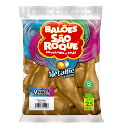 BALÕES SÃO ROQUE DOURADO METALLIC 9 POLEGADAS PC 25 UNIDADES #108531225