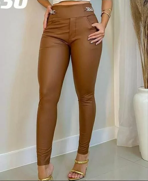 Calça Couro Térmica Correntes Caramelo