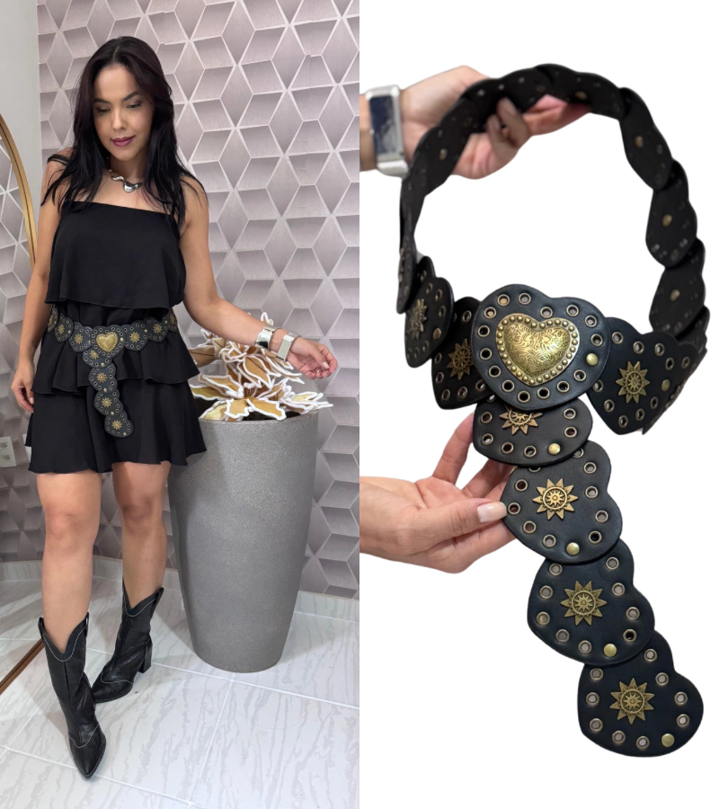 Cinto boho Coração Preto