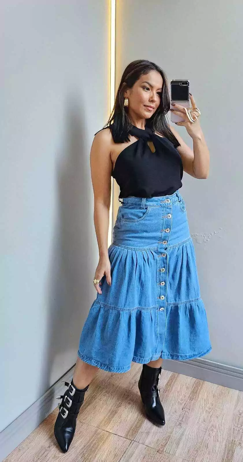 Saia Jeans Botões Midi Clara