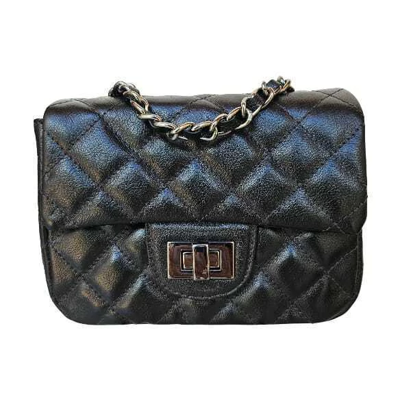 Bolsa Couro Metalassê P - Preta Ônix