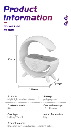 Luminaria com alto-falante e carregador sem fio para celular na internet