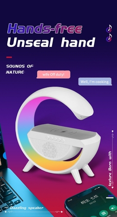 Luminaria com alto-falante e carregador sem fio para celular - mercus store