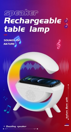 Luminaria com alto-falante e carregador sem fio para celular
