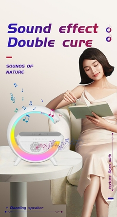 Luminaria com alto-falante e carregador sem fio para celular na internet