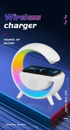 Luminaria com alto-falante e carregador sem fio para celular - mercus store