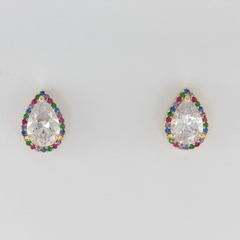 Brinco Gota Cristal Zirconias Coloridas