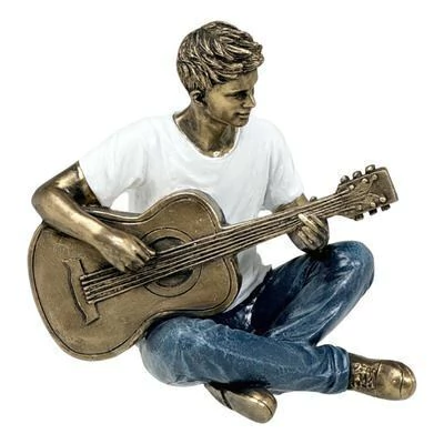 Estatueta Homem Com Violão. - Dourada - 13cm