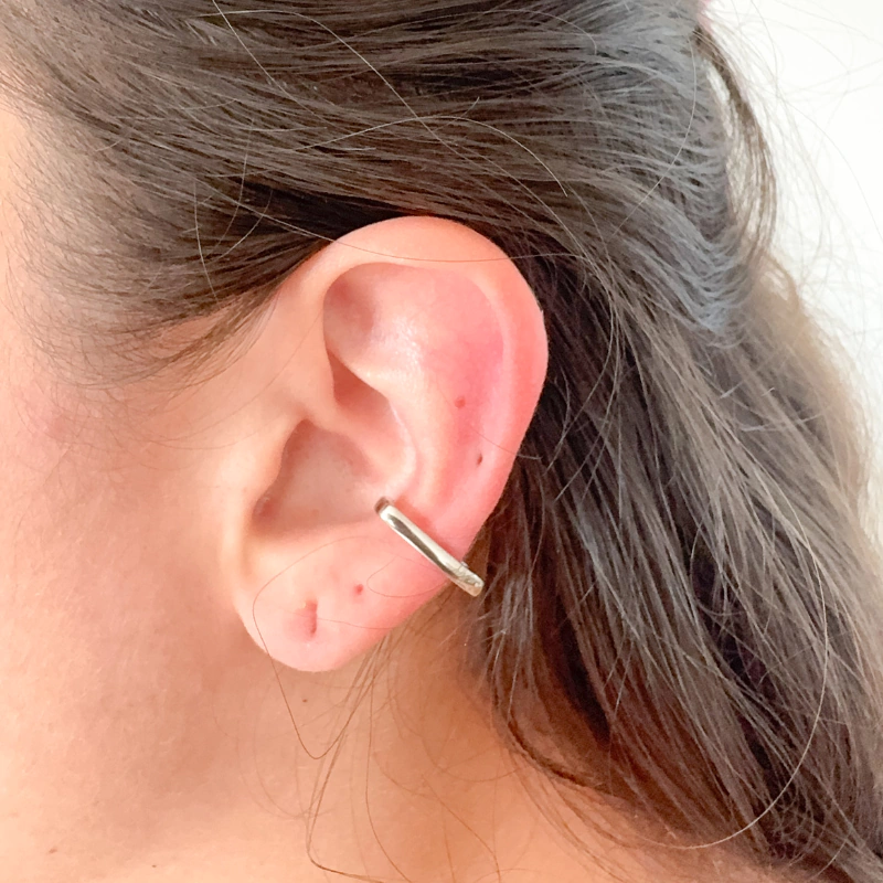 Piercing Fake Retangular Liso - Prateado