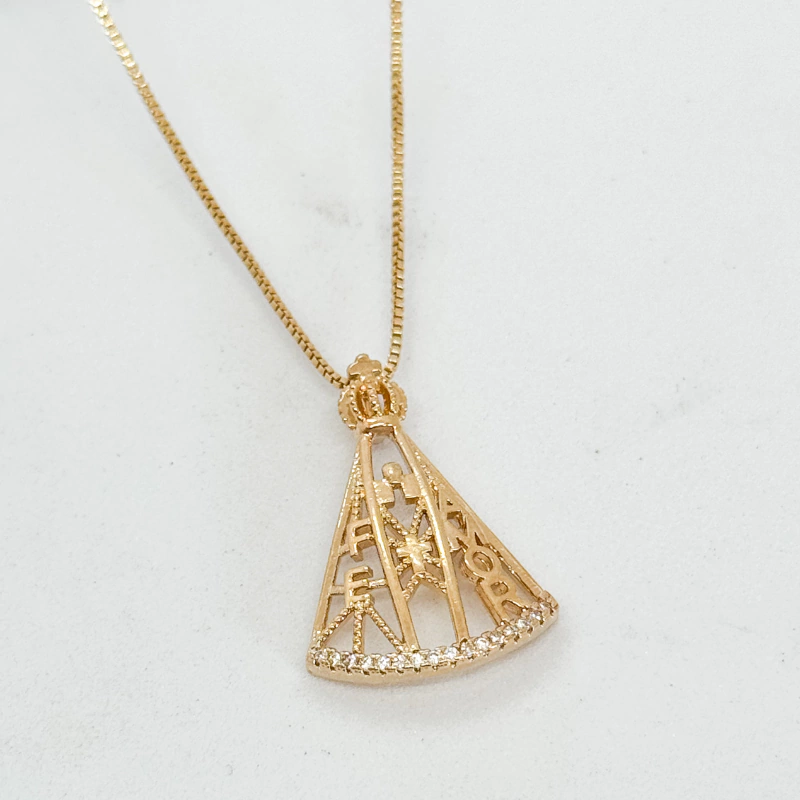 Colar Pingente Nossa Senhora Zircônias - Dourado