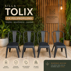Silla Tolix fibra de vidrio y polipropileno, alta resistencia x 4 unidades. 20% OFF en efectivo.