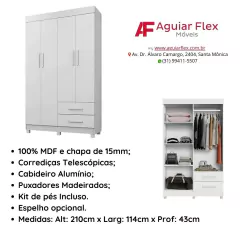 Guarda Roupa Solteiro Copacabana 4 Portas - AGUIAR FLEX MÓVEIS LTDA