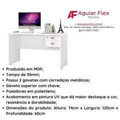 Mesa Para Computador Escrivaninha Taurus 120x60 Com 02 Gavetas - loja online