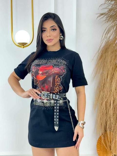 Max T-shirt Bota com strass preta