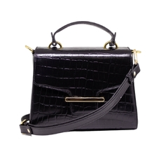 BOLSA EM COURO LEGÍTIMO CROCO TRANSVERSAL E DE MÃO MADRI PRETO