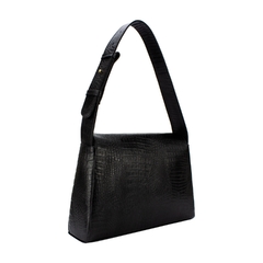 BOLSA EM COURO LEGÍTIMO CROCO ALÇA DE BRAÇO E MÃO VERONA PRETO - Bvoga Bolsas