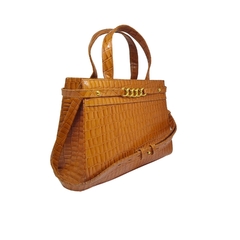 BOLSA EM COURO LEGÍTIMO CROCO TRANSVERSAL E MÃO NOVA YORK CARAMELO - loja online