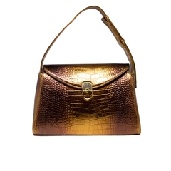 BOLSA EM COURO LEGÍTIMO CROCO ALÇA DE BRAÇO E MÃO VERONA COBRE