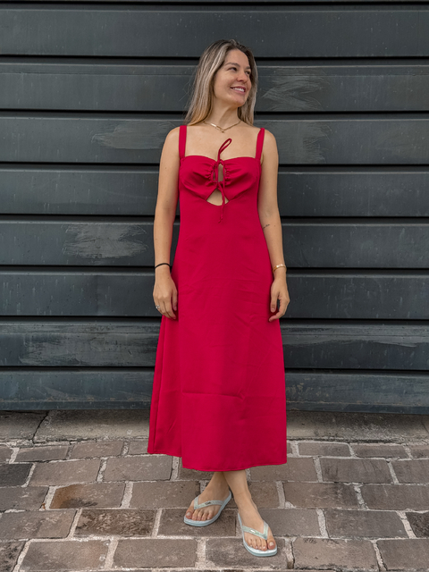 VESTIDO MIDI ALFAIATARIA TWIST VERMELHO ( 31961 ) TRI CATS