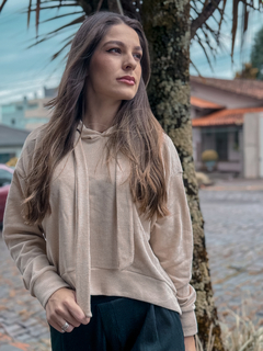 BLUSA CAPUZ TRICOT VELLUTATO BEGE ( 18080 ) TRI CATS