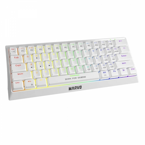 Teclado Mecânico Marvo KG962HW Rainbow Switch Blue Ansi 60% White