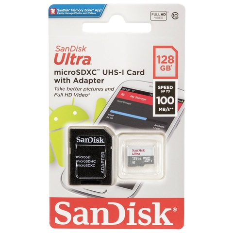 Cartao de Memoria 128gb Sandisk Micro Sd Classe 10 100mbs