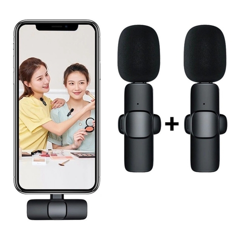 Microfone Lapela Sem Fio Bluetooth iPhone Lightning Duplo