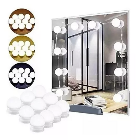 Luz De Espelho Camarim Maquiagem Led 3 Tons Branco Kit 10