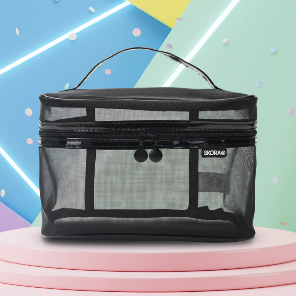 PORTCOSMETICOS NECESER NEGRO TELA MESH RED SKORA 22CM