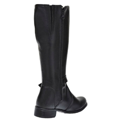 Bota Feminina Montaria Cano Alto Longo Ziper Lateral Marrom Salto Baixo Com Fivela Com Metais 229 - comprar online