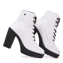 Imagem do Bota Coturnos Feminino Salto Alto Preto Verniz