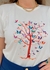 Camiseta T Shirt Feminina Árvore e Borboletas com Pérolas na internet