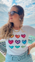 Camiseta T Shirt Feminina Corações Coloridos