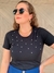 Blusa Canelada Manga Curta Gola Redonda - COM PÉROLAS