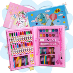 Estuche Valija Lápices y Marcadores 86 Piezas Celeste - iLion Store