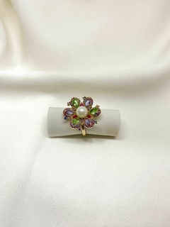 Anel Flor Cravejada Mix Pedras