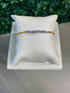 Pulseira Zircônia Lilás e Banho Ouro