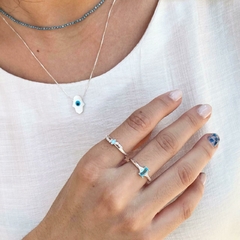Anel Zircônias e Ponto Azul Prata 925 - Malivi Store