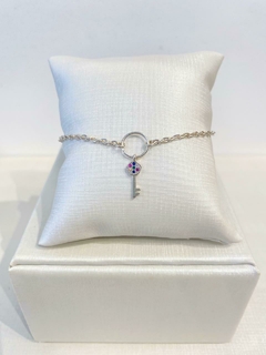 Pulseira Gourmet Chave Mix pedra Prata 925 - comprar online