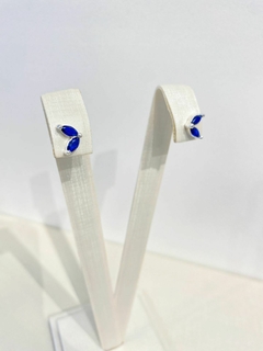 Brinco Duas Folhas Zircônia Azul - Malivi Store