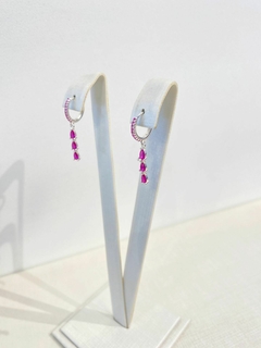 Brinco Argola Pêndulo Gota Rosa Prata 925 - comprar online