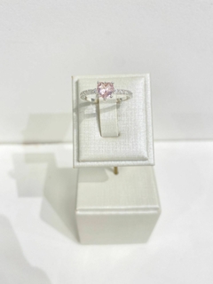 Anel Coração Rosa Cravejado