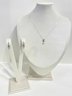 Conjunto Peixinho Pérola Prata Envelhecida