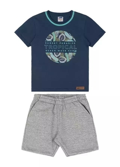 Conjunto Infantil Menino Camiseta e Bermuda Tropical Marlan Azul Marinho - comprar online