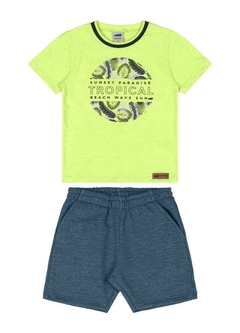 Conjunto Infantil Menino Camiseta e Bermuda Tropical Marlan Azul Marinho
