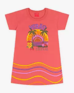 Vestido T-shirt Infantil Estampa Tropical - Kely Kety - REF 43994