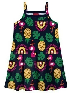 Vestido Infantil Kyly Flamingo e Abacaxi - comprar online