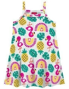 Vestido Infantil Kyly Flamingo e Abacaxi - Bella Kids Moda Infantil