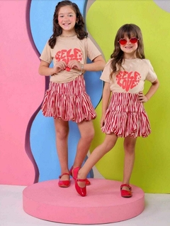 CONJUNTO FEM. TSHIRT E SAIA BALONÊ SELF LOVE
